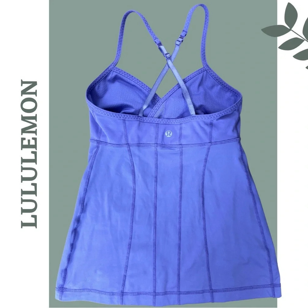 🛍️3/$40 Lululemon Purple Tank Top Built In Sports Bra Criss Cross Back Strap 4 - Picture 2 of 8